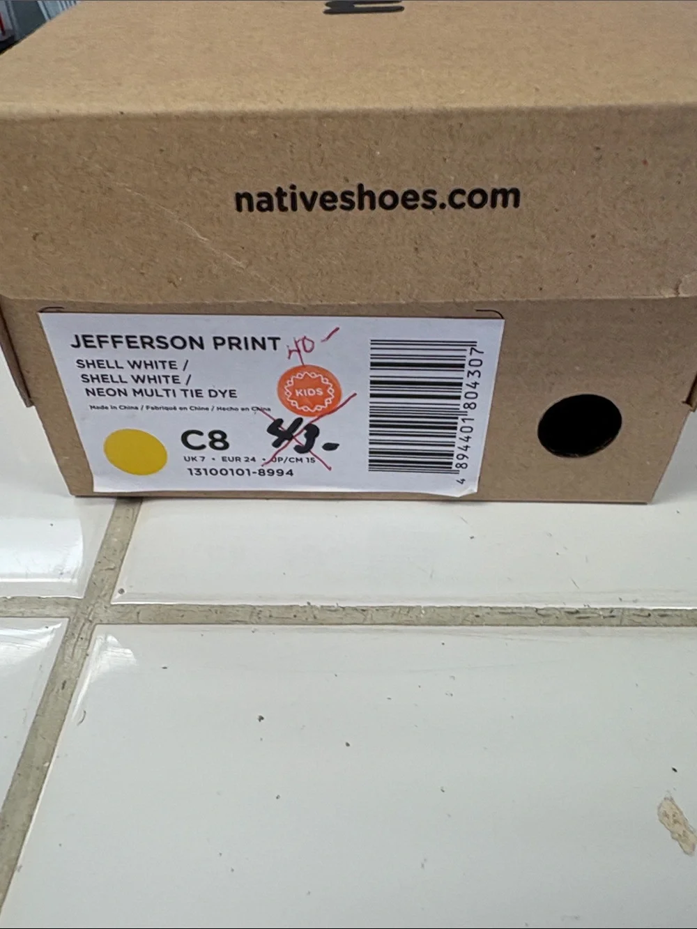 Native Shoes Kids Tie-Dye Water-Ready Slip-Ons in Yellow Blue Green Red